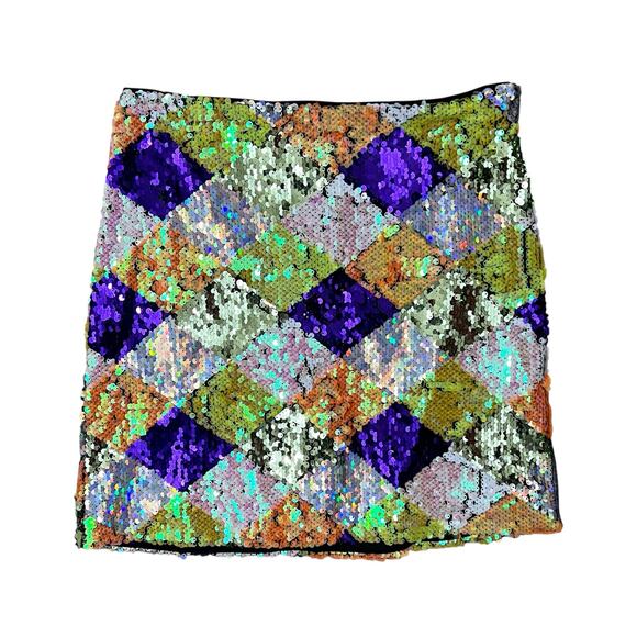 Forever 21 Colorful Diamond Colorful Sequin Mini Skirt Size Small - Picture 3 of 6